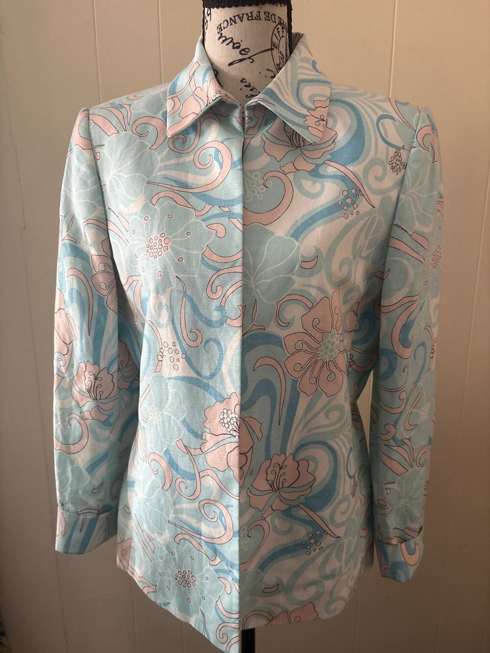 Preston & York Linen Pastel Blue & Pink Floral Blazer Sz 8